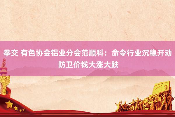 拳交 有色协会铝业分会范顺科：命令行业沉稳开动 防卫价钱大涨大跌